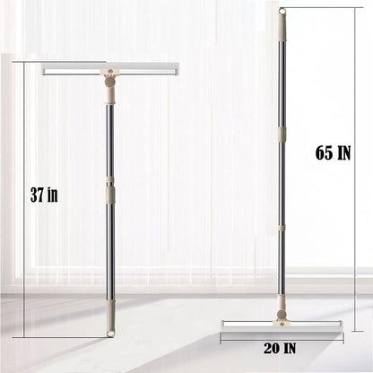 Floor Squeegee 20 inch Silicone Long Handle of 65" for Window Cleaning Shower Squeegee Scrubber Combi with Pole Extendable Telescopic Adjustable Stainless Glass Squeegee Bathroom Shower