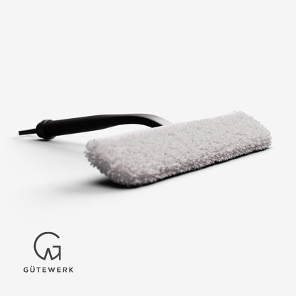 GÜTEWERK Silicone Shower Squeegee for Glass Doors & Mirrors with Stainless Steel Core, Streak-Free & No-Squeak Window Cleaning, 3-in-1 No-Drill Mount (Hook/Suction/Adhesive), Black, 9''