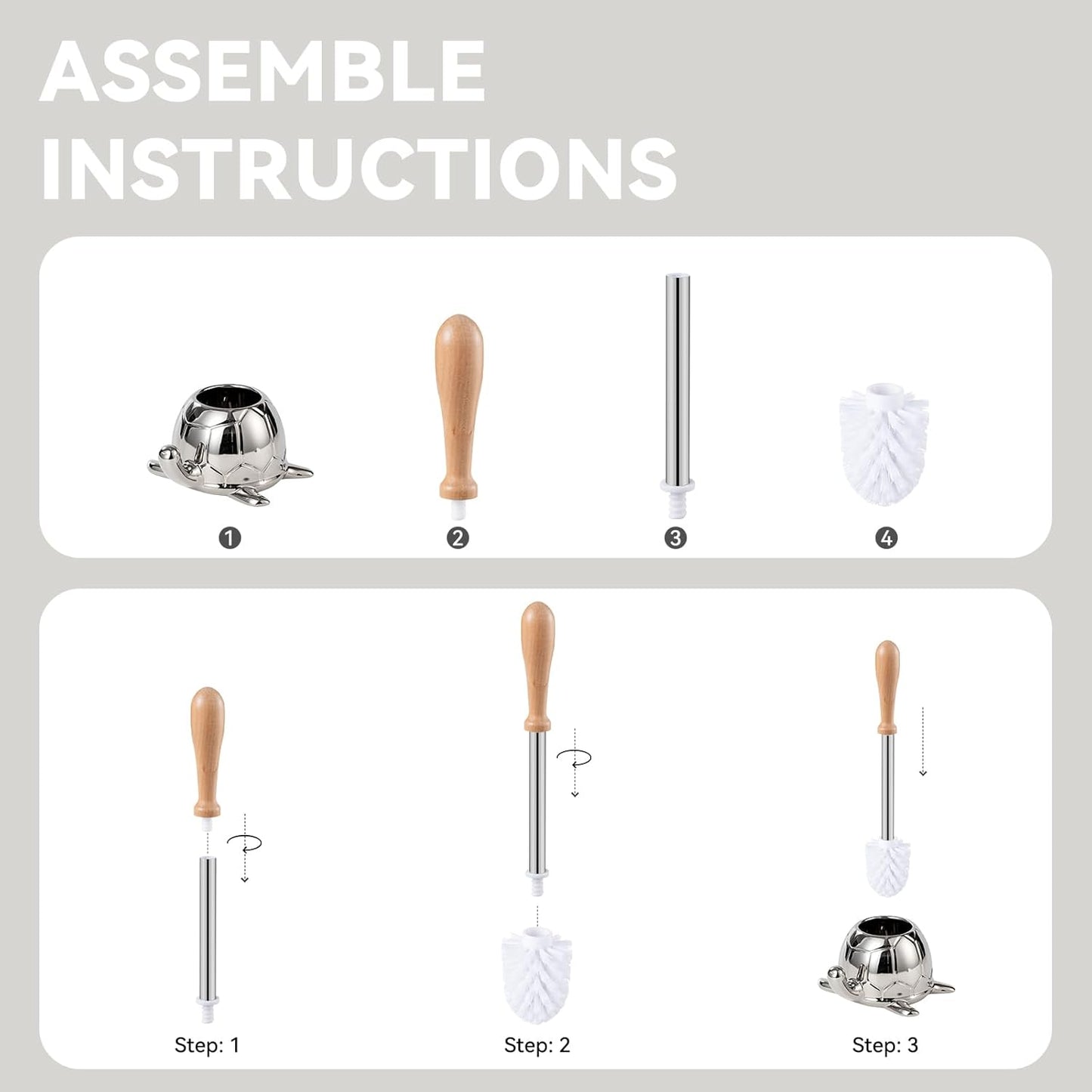 Turtle Base Toilet Brush Set - Gold Ceramic Toilet Scrubber Brush 7.5” Bowl Cleaner with Ergonomic Handle, Mini Cute Bathroom Cleaning Brush - Bathroom Decor