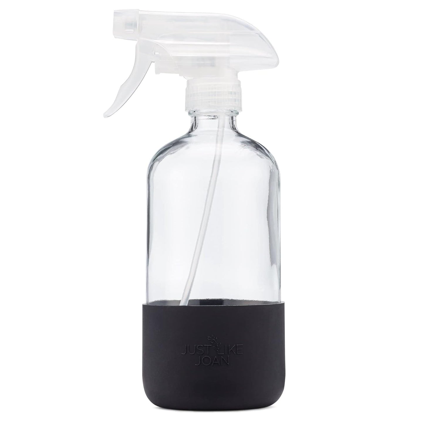 Clear Glass Spray Bottle with Silicone Sleeve for Cleaning Solutions, Essential Oils, Plants, Vinegar - 16 oz, Refillable, Food Safe (2-PACK: Rich Black & Ocean Turquoise)