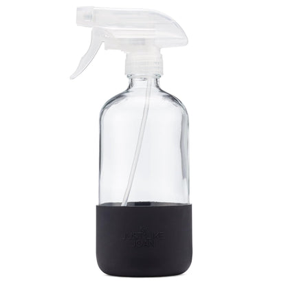Clear Glass Spray Bottle with Silicone Sleeve for Cleaning Solutions, Essential Oils, Plants, Vinegar - 16 oz, Refillable, Food Safe (2-PACK: Rich Black & Ocean Turquoise)