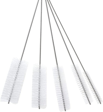 10" Tube Cleaning Brush Set, 5 Pack Large, Extra Long Nylon Straw Brushes with Flexible Handles for Bottles, Cleaning Straws, Pipe Cleaners, Keyboard, Glass, Guns, Detailing and Deep Cleaning, Black