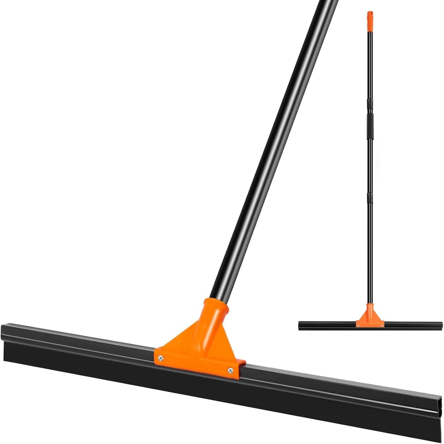Heavy Duty Floor Squeegee with Long Handle, 18" Rubber Wiper Broom for Concrete Tile Cleaning Commercial Scrubber Mop for Garage Deck Bathroom Kitchen Pool