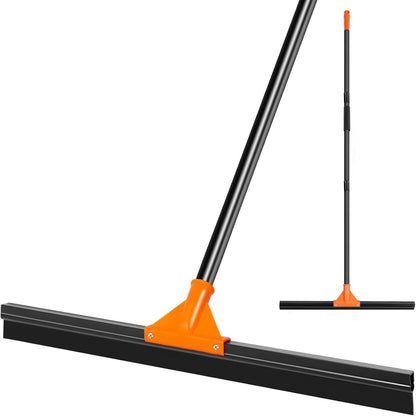 Heavy Duty Floor Squeegee with Long Handle, 18" Rubber Wiper Broom for Concrete Tile Cleaning Commercial Scrubber Mop for Garage Deck Bathroom Kitchen Pool