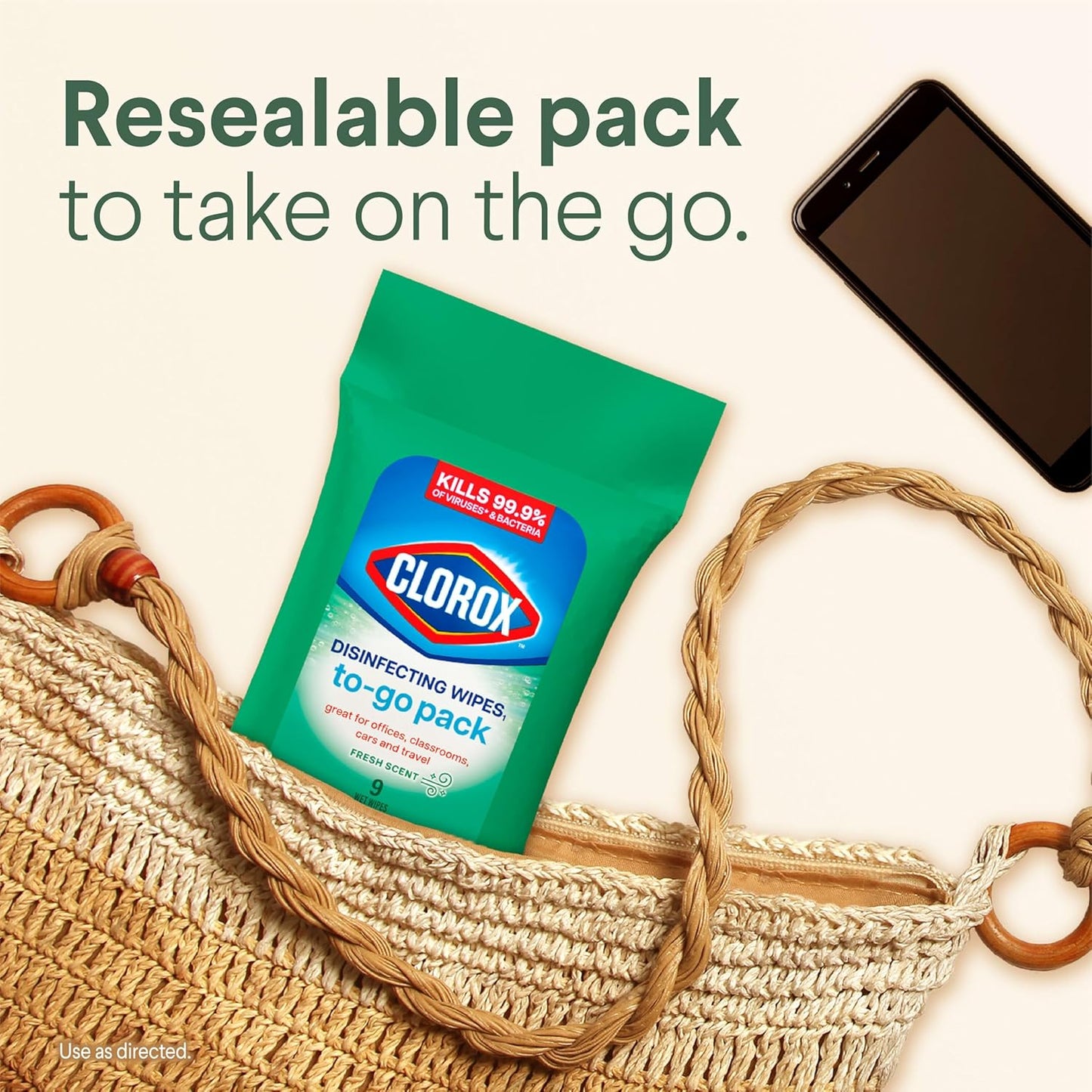 Disinfecting Cleaning Wipes To Go Pack, Bleach Free, Fresh Scent, 9 Count (Package May Vary)