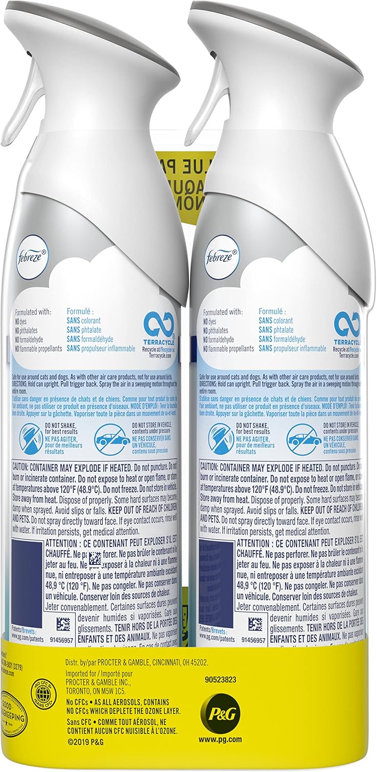 Air Mist Air Freshener Spray, Odor-Fighting Room Spray, Air Fresheners for Home and Bathroom and Kitchen, Aerosol Can, Linen & Sky Scent, 8.8oz (Pack of 2)