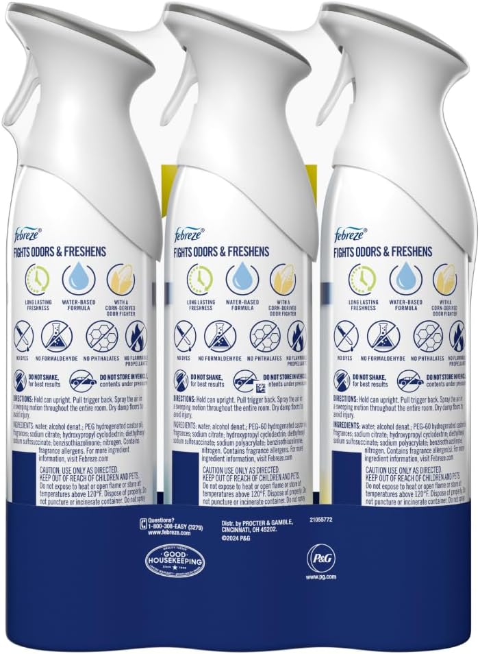 Air Mist Air Freshener Spray, Odor-Fighting Room Spray, Air Fresheners for Home and Bathroom and Kitchen, Aerosol Can, Linen & Sky Scent, 8.8oz (Pack of 2)