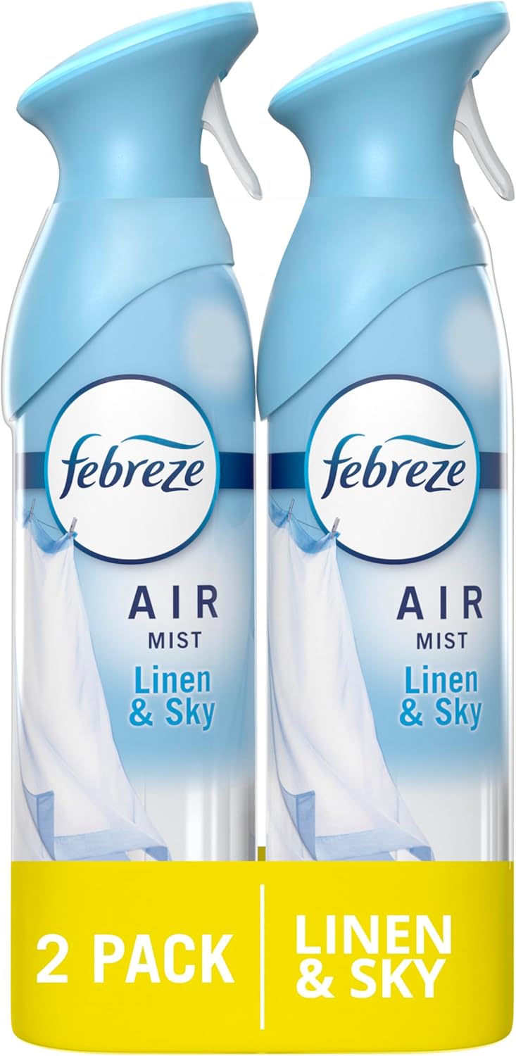 Air Mist Air Freshener Spray, Odor-Fighting Room Spray, Air Fresheners for Home and Bathroom and Kitchen, Aerosol Can, Linen & Sky Scent, 8.8oz (Pack of 2)