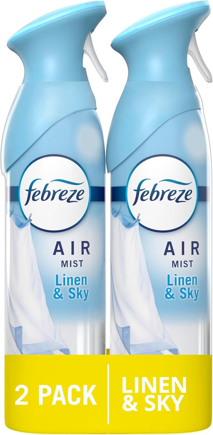 Air Mist Air Freshener Spray, Odor-Fighting Room Spray, Air Fresheners for Home and Bathroom and Kitchen, Aerosol Can, Linen & Sky Scent, 8.8oz (Pack of 2)