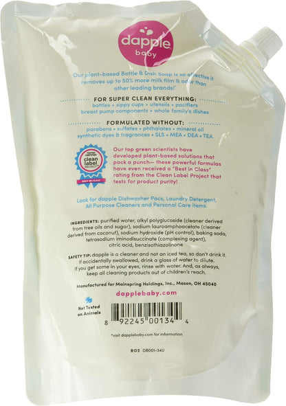 Dapple Refill Pack Baby Bottle and Dish Liquid, Fragrance Free, 33.8 Fluid Ounce