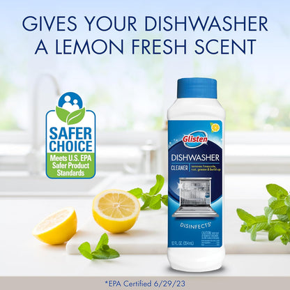 Dishwasher Cleaner, Removes Limescale, Rust, Buildup, and Grease, Lemon Scent, Made in the USA, 12 Ounce Bottle, 3-Pack