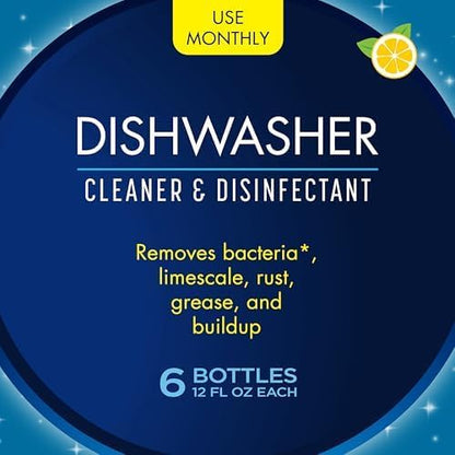Dishwasher Cleaner, Removes Limescale, Rust, Buildup, and Grease, Lemon Scent, Made in the USA, 12 Ounce Bottle, 3-Pack