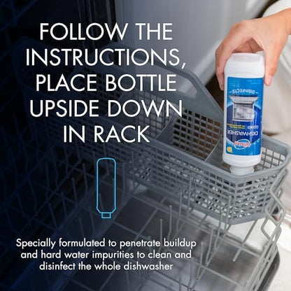 Dishwasher Cleaner, Removes Limescale, Rust, Buildup, and Grease, Lemon Scent, Made in the USA, 12 Ounce Bottle, 3-Pack