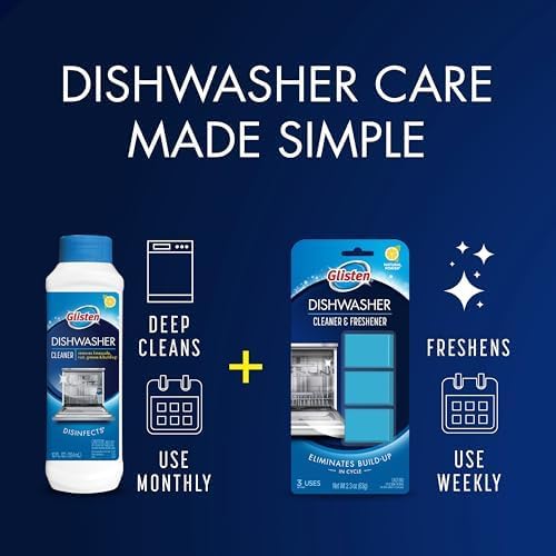 Dishwasher Cleaner, Removes Limescale, Rust, Buildup, and Grease, Lemon Scent, Made in the USA, 12 Ounce Bottle, 3-Pack