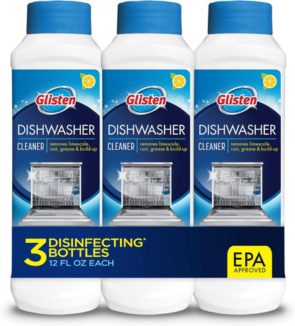Dishwasher Cleaner, Removes Limescale, Rust, Buildup, and Grease, Lemon Scent, Made in the USA, 12 Ounce Bottle, 3-Pack