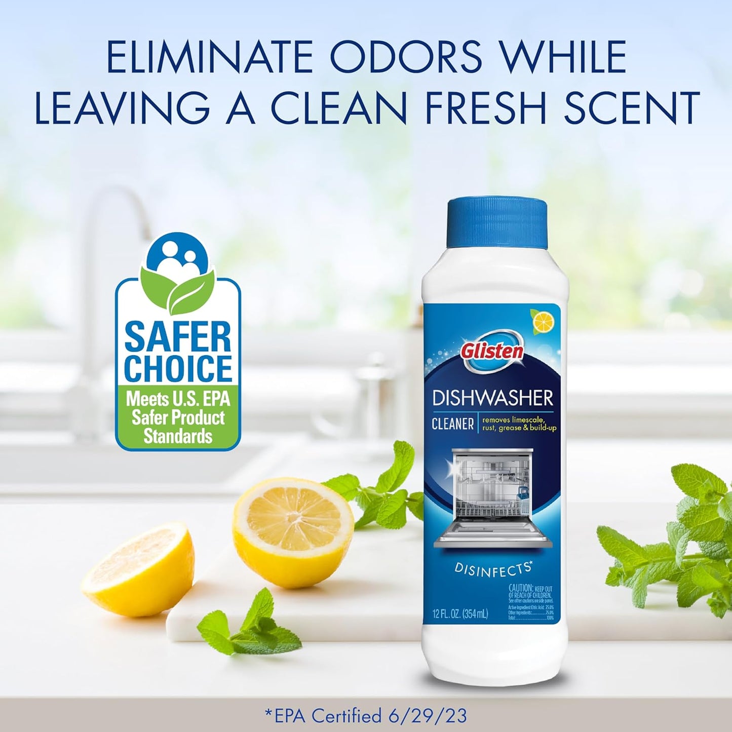 Dishwasher Cleaner, Removes Limescale, Rust, Buildup, and Grease, Lemon Scent, Made in the USA, 12 Ounce Bottle, 3-Pack