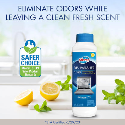Dishwasher Cleaner, Removes Limescale, Rust, Buildup, and Grease, Lemon Scent, Made in the USA, 12 Ounce Bottle, 3-Pack