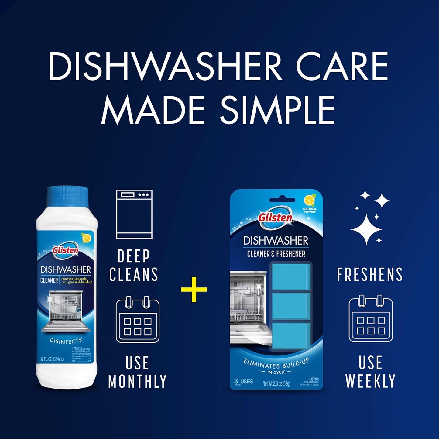Dishwasher Cleaner, Removes Limescale, Rust, Buildup, and Grease, Lemon Scent, Made in the USA, 12 Ounce Bottle, 3-Pack