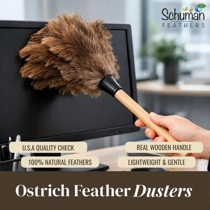 Retractable Feather Duster 8-14 in Adjustable - Natural Feather Dusters for Cleaning Ceiling Fans, Blinds, Plantation Shutters, Walls & Furniture - Quality Checked in USA - 1 Pack