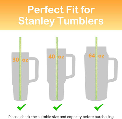 NiHome 12-Pack Glitter Replacement Straws for Stanley Tumbler 40OZ & 2 Cleaning Brushes Set, 12" Length BPA-Free Durable PETG Material for Various Beverages & Cups, Adds Sparkle to Your Drinks (Clear)