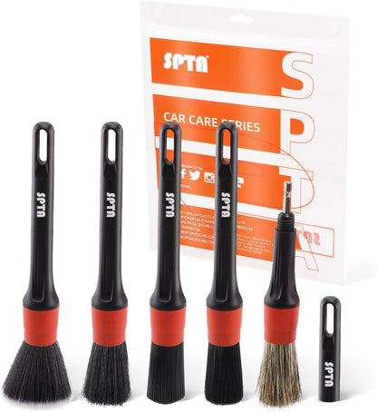 SPTA Car Detailing Brush Set, 5 Pack Soft Mixed Hair Auto Detail Brush Kit No Scratch for Automotive Elegant Surface Interior Exterior Dashboard Emblems Panels Engine Bay Wheels Air Vent Seat Leather