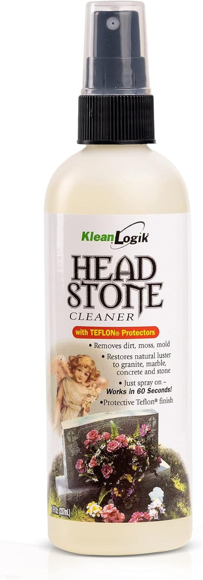 KleanLogik Headstone Cleaner For Graves & Memorials, Tombstone Cleaner Solution Removes Dirt & Plant Growth To Restore Natural Luster To Granite, Marble, Slate, Concrete, Limestone & Stone, 8 Fl Oz
