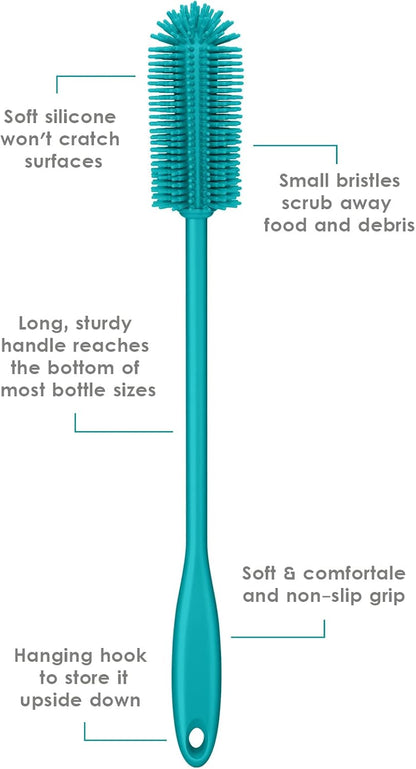 Silicone Bottle Brush, Water Bottle Cleaner Brush with Long Handle, Perfect for Cleaning Narrow Neck Containers, Vacuum Sports Bottle, Tumblers, Flask, Glassware (1 Pack, Turquoise)