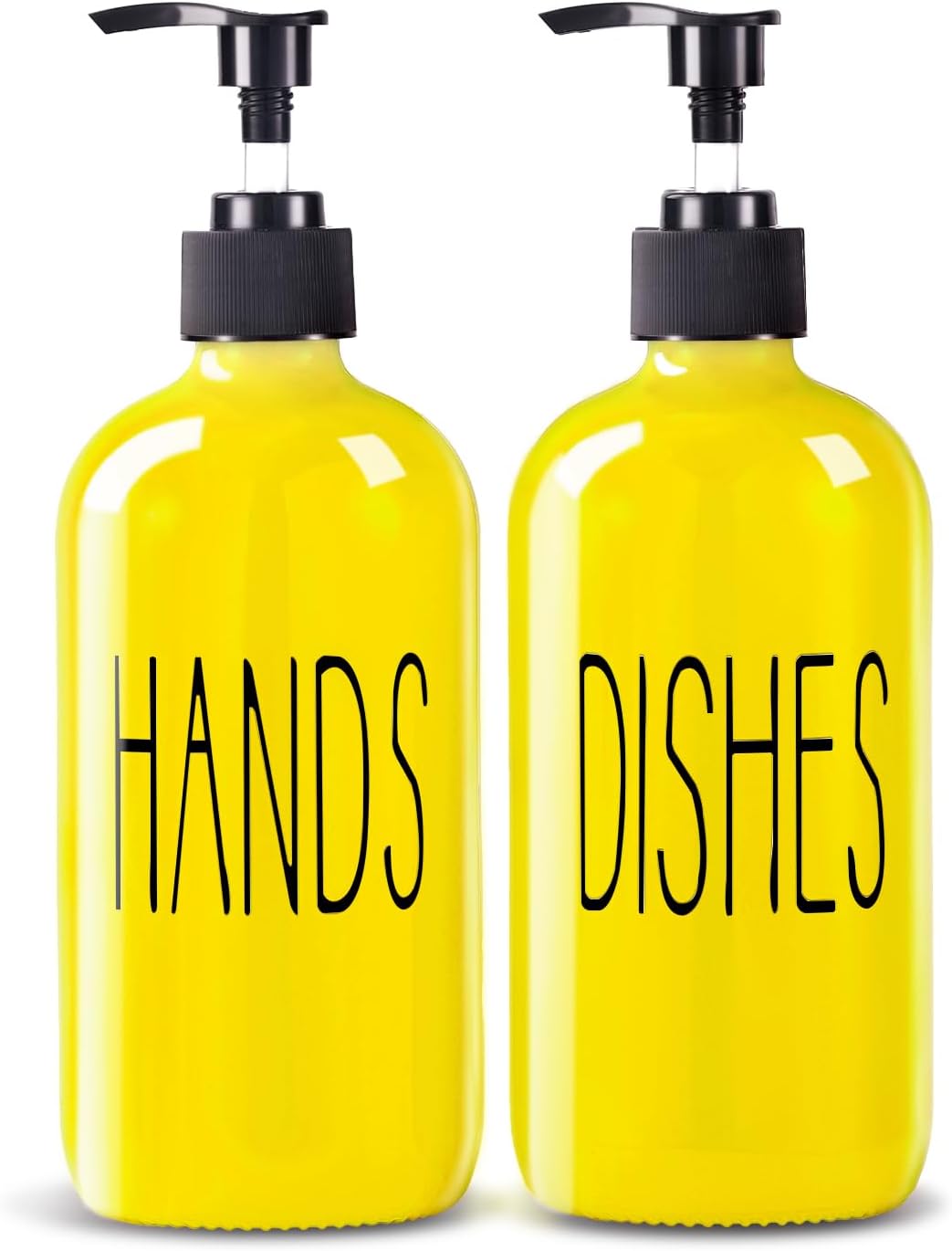 COHOSEGE Glass Soap Dispenser Set 2 Pack,Contains Hand and Dish Soap Dispenser.Premium 16 Oz Black Kitchen Soap Dispenser Set for Kitchen Sink and Farmhouse Decor