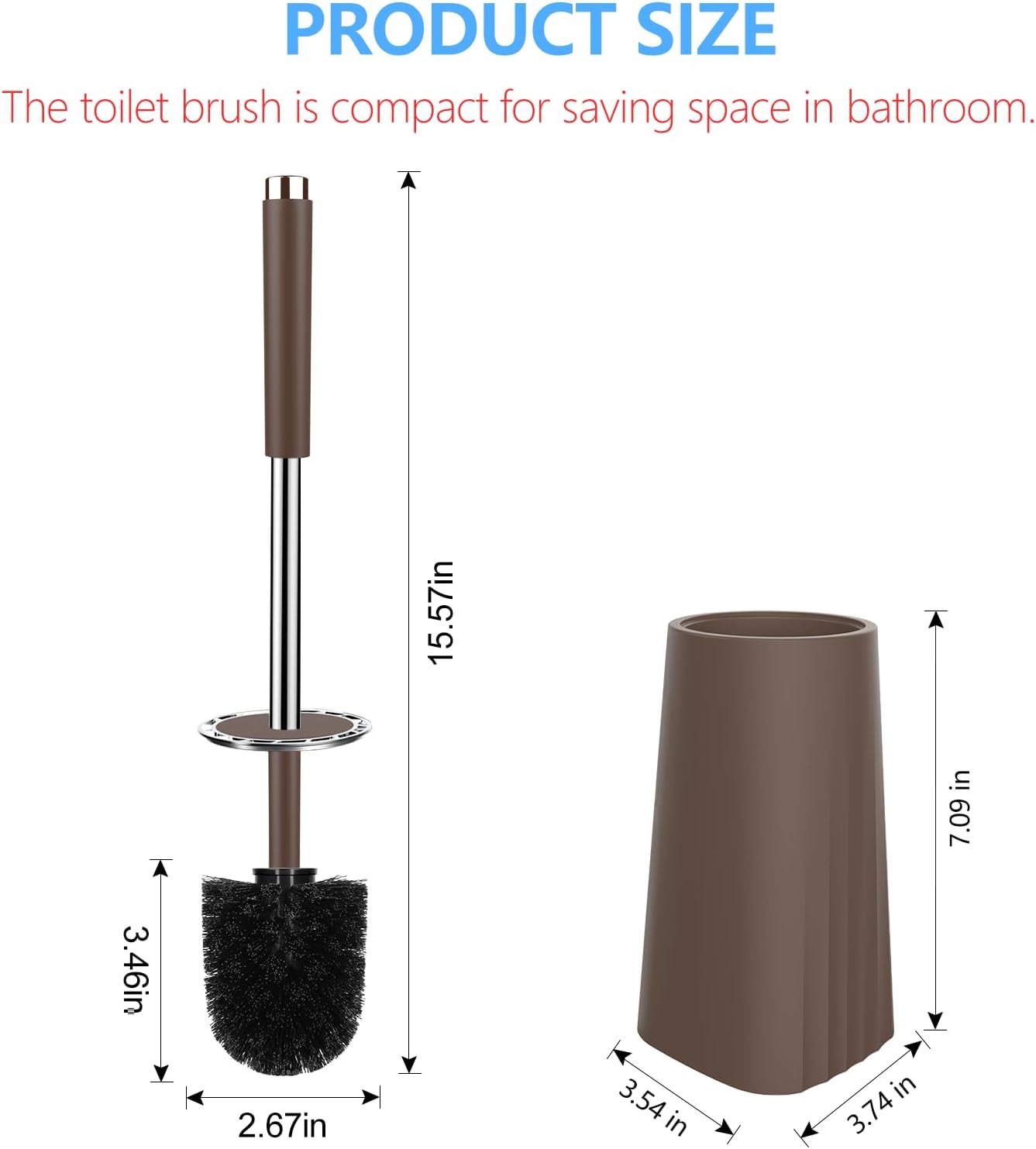SetSail Toilet Brush, Compact Size Toilet Bowl Brush and Holder Toilet Brushes for Bathroom with Stainless Steel Handle Toilet Cleaner Brush with Durable Scrubbing Bristles, Splash-Proof