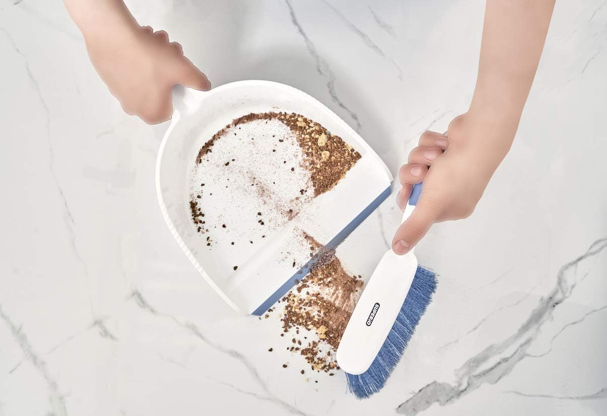 Superio Brush and Dustpan Set, Rubber Edge for Easy Dirt Pickup, Durable Plastic Broom Set with Ergonomic Grip Handle, for Table, Countertop, Desk (1)