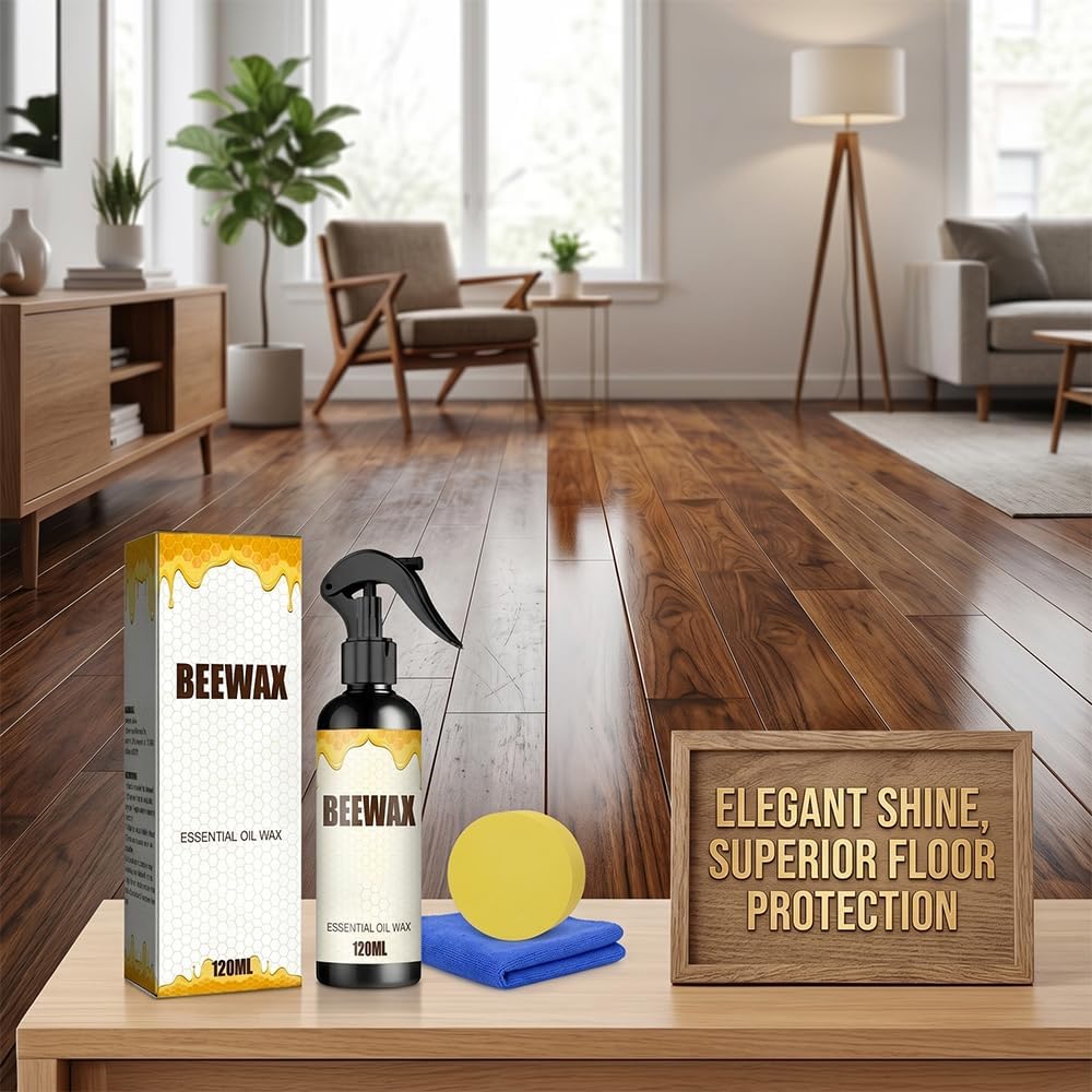 2 PCS Beeswax Wood Polish Spray: Natural Beeswax Furniture Polish and Cleaner - Wood Care Spray for Cabinets, Tables, Floors - Wood Conditioning Polish Kit with Sponge & Cloth (2)