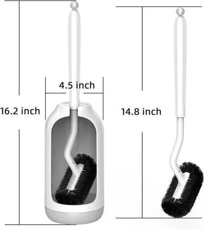 HAMITOR Toilet Bowl Brush Holder Set: Bathroom Deep Cleaning Toilet Cleaner Scrubber Under Rim with Curved Bristle for Dead Corner Clean - Hidden Rv Toilet Decorative Accessories with Caddy- White