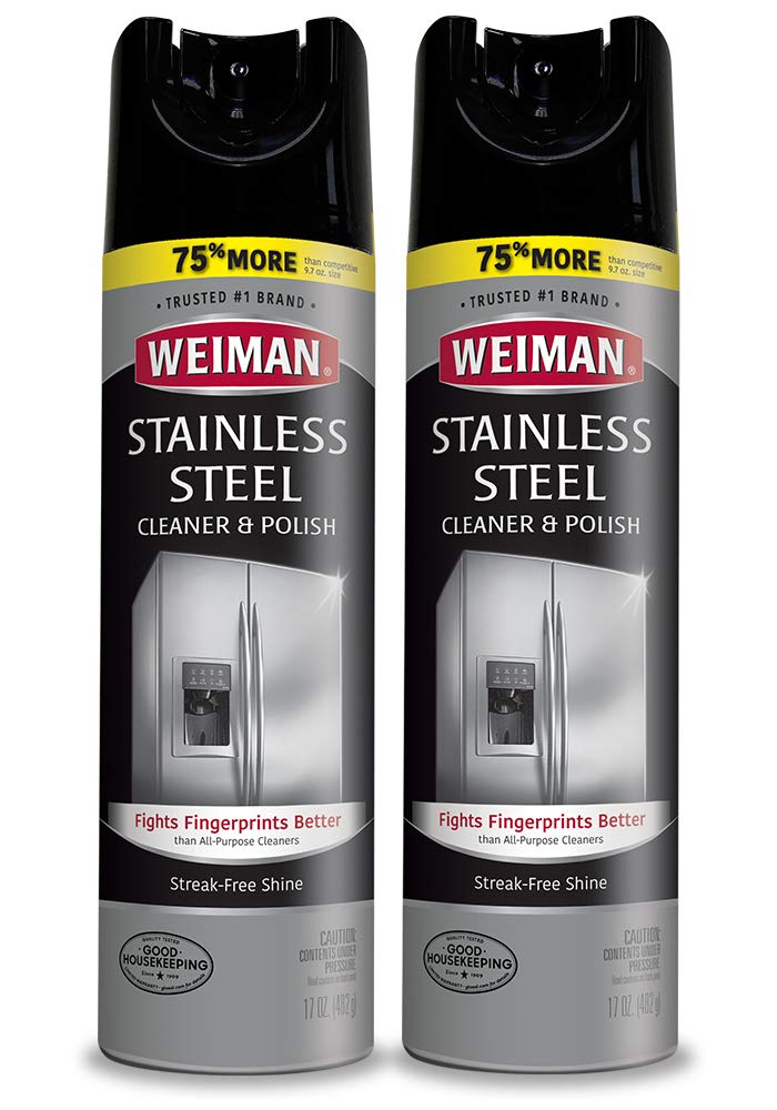 Weiman Stainless Steel Cleaner and Polish - 17 Ounce (2 Pack) Protects Appliances from Fingerprints and Leaves a Streak-less Shine for Refrigerator Dishwasher Oven Grill - 34 Ounce Total