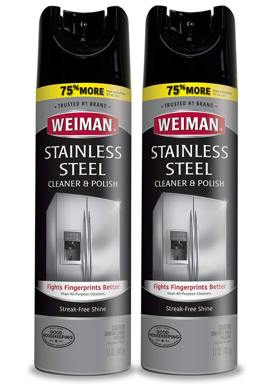 Weiman Stainless Steel Cleaner and Polish - 17 Ounce (2 Pack) Protects Appliances from Fingerprints and Leaves a Streak-less Shine for Refrigerator Dishwasher Oven Grill - 34 Ounce Total