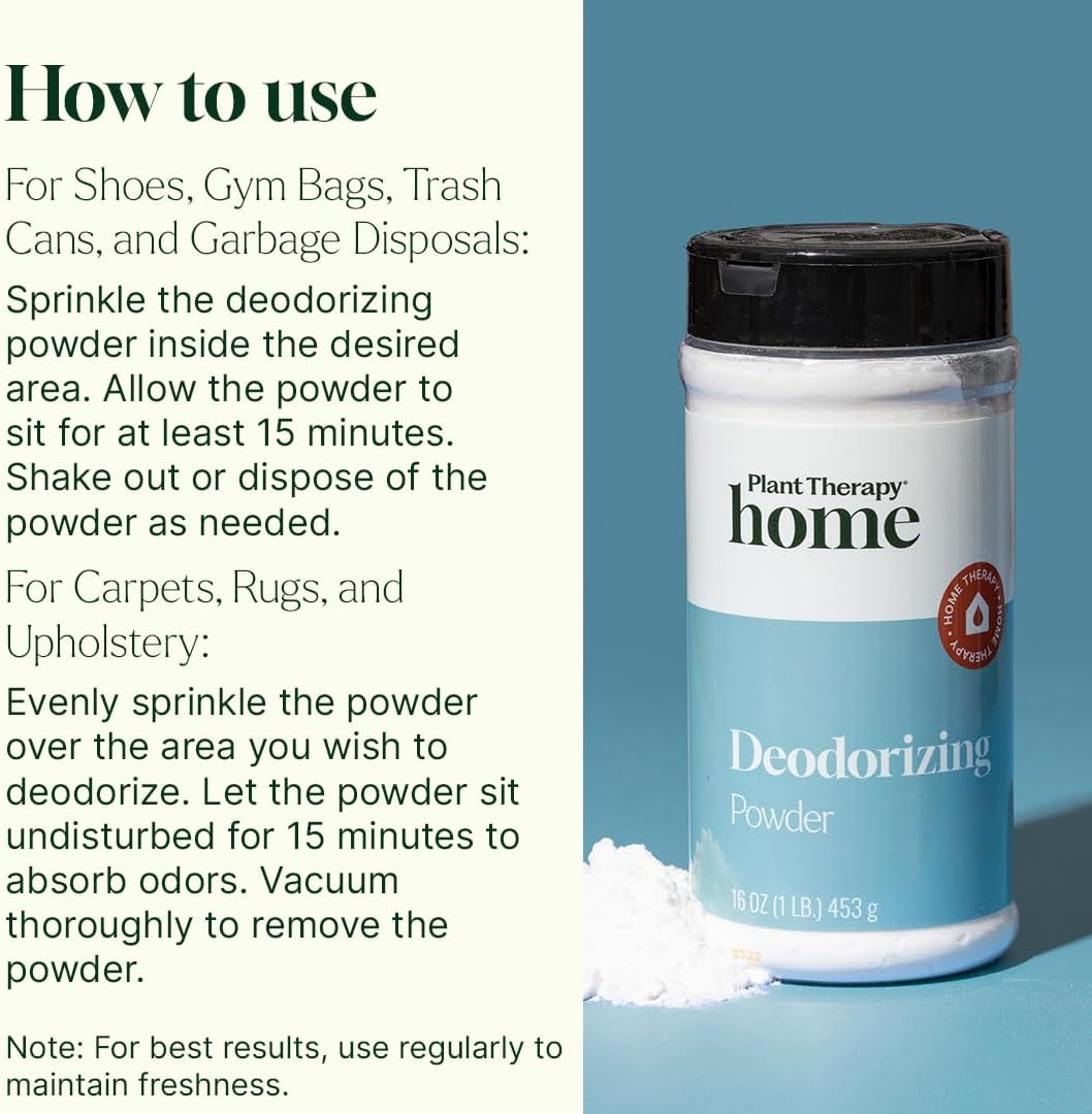 Plant Therapy Home Deodorizing Powder 16 oz, Odor Eliminator, Carpet Deodorizer, Multi-Use for Deep-Cleaning & Everyday Household Freshness, Powered by Pure Essential Oils