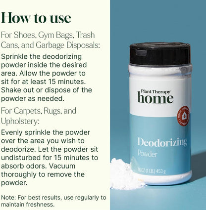 Plant Therapy Home Deodorizing Powder 16 oz, Odor Eliminator, Carpet Deodorizer, Multi-Use for Deep-Cleaning & Everyday Household Freshness, Powered by Pure Essential Oils