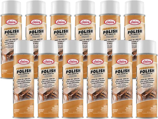 Claire CL811-12pk Furniture Polish with Lemon Oil, Orange, 19 Oz, 12 Count
