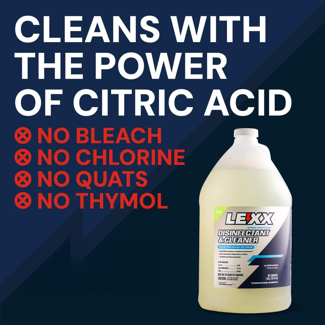 LEXX® RTU Broad Spectrum Disinfectant & Cleaner - EPA Registered, Kills 99.99% of Bacteria - Hospitals, Schools, Offices, Homes - Citric Acid, Safer Choice, Non-Toxic, No Bleach - 32 fl. oz. Spray