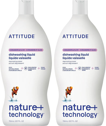 ATTITUDE Dish Soap Refill, EWG Verified, Plant-Based & Vegan Dishwashing Liquid, Naturally Derived, Citrus Zest Scent, 67.6 Fl Oz