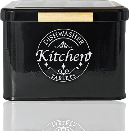 Dishwasher Pod Container with Hinged Lid. Farmhouse Metal Dishwaser Pods Holder for Kitchen Cabinet Organizer. Modern Kitchen Decor and Accessories. Dishwasher Detergent Tablet Storage (Green)