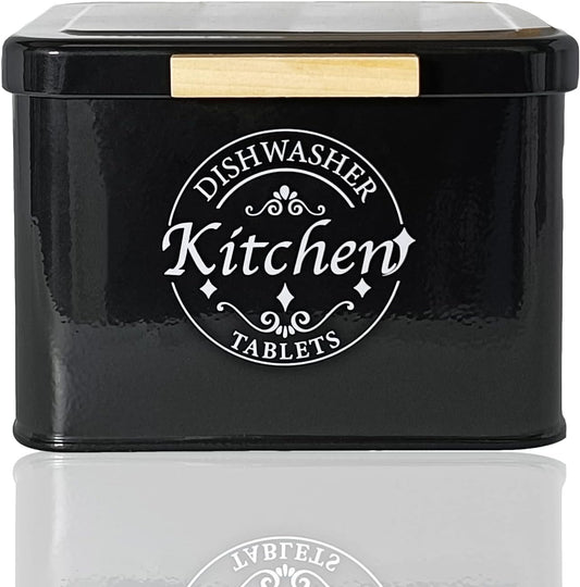 Dishwasher Pod Container with Hinged Lid. Farmhouse Metal Dishwaser Pods Holder for Kitchen Cabinet Organizer. Modern Kitchen Decor and Accessories. Dishwasher Detergent Tablet Storage (Green)
