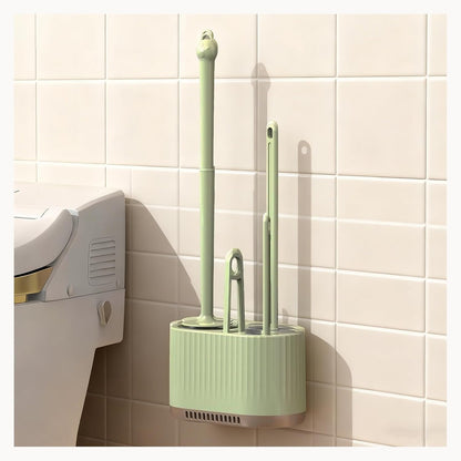 4 in 1 Toilet Cleaner Brush Toilet Bowl Brush and Holder Set Silicone Toilet Brush，Stuff Floor Standing or Wall Mounted Toilet Scrubber Without Drilling (Light Green)