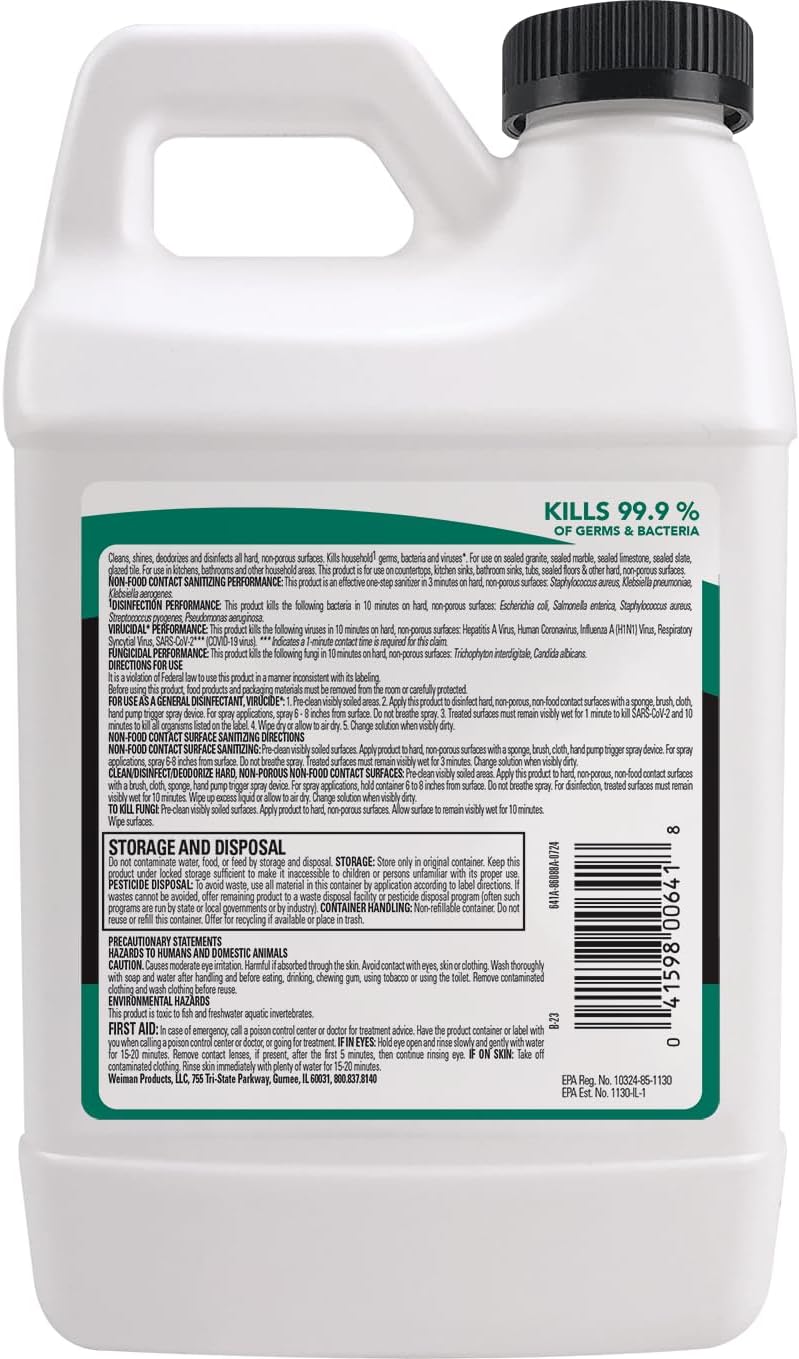 Weiman Disinfecting Granite Daily Clean & Shine Refill, 64 Oz - Safely Clean Disinfect and Shine Granite Marble Soapstone Quartz Quartzite Slate Limestone Corian Laminate Tile Countertop