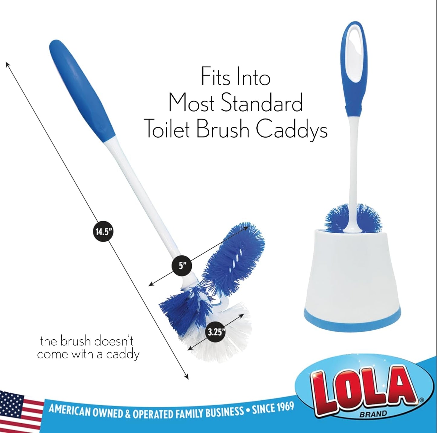 Toilet Brush and Holder Set, By LOLA, 2 Pack, Classic Version, Durable Bristles for Deep Cleaning, w/Compact Space Saving Storage Holder