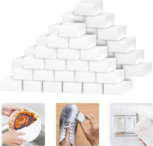 100 Pack Magic Sponges Eraser for Cleaning, Premium Reusable Melamine Sponge Scrubber Foam Cleaning Pads for Kitchen Dishes, Bathtub, Baseboard, Shoes Cleaner, Not Easily Rip