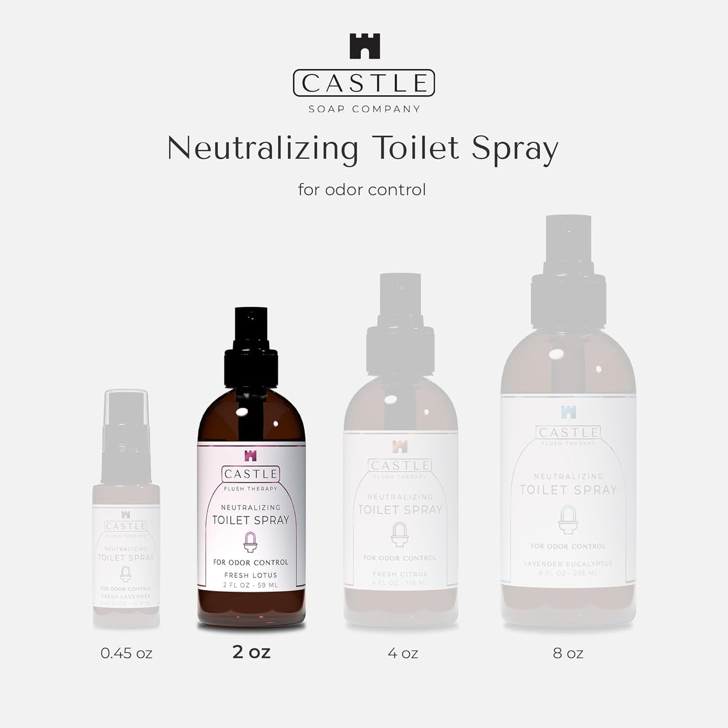 Castle Flush Therapy Neutralizing Toilet Spray | Odor Control: Mist Over the Water Surface, Go, Then Flush | Bathroom Freshening | Neutralizes Odors at the Source | Fresh Lotus | 0.45 oz (2 Pack)