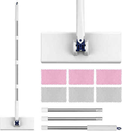 Snap Grip Mini Mop with 6 Washable Pads, Dust Mop Household Items for Wall Window Ceiling, Lazy Dry Wet Mops for Floor Cleaning for Home Kitchen Bathroom, Zero-Touch Flat Floor Mops with 47" Handle