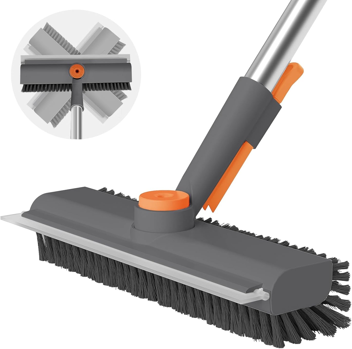 Floor Scrub Brush with Long Handle, 3 in 1 Scrape and Heavy-Duty Stiff Bristle Scrubber Brush for Cleaning Shower Bathroom, Patio, Pool, Garage, Kitchen, Wall and Deck (White, 1 Pack)