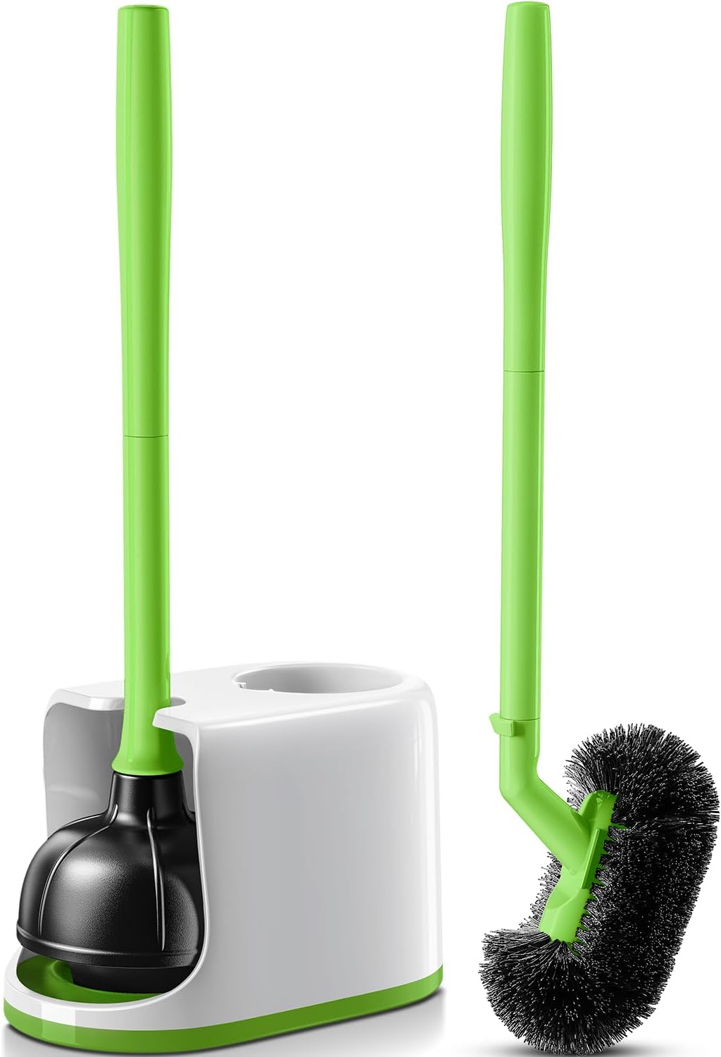 HAMITOR Toilet Plunger Bowl Brush Combo：Heavy Duty Rubber for Drain Clog Remover - Curved Design Bristles for Deep Cleaning Under Rim - Compact Bathroom Cleaning Tools for New Homet Essentials - White
