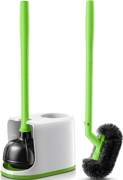 HAMITOR Toilet Plunger Bowl Brush Combo：Heavy Duty Rubber for Drain Clog Remover - Curved Design Bristles for Deep Cleaning Under Rim - Compact Bathroom Cleaning Tools for New Homet Essentials - White